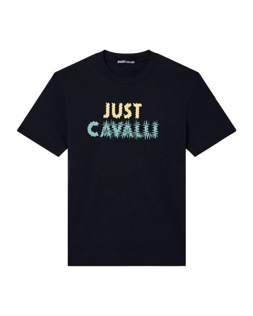 Just Cavalli Black Contrast Logo Print T-Shirt for men