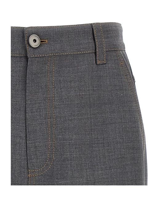 Brunello Cucinelli Gray Logo Patch Wide-Leg Pants