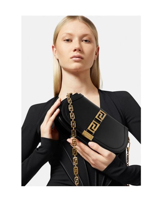 Versace Black Greca Fold-Over Crossbody Bag