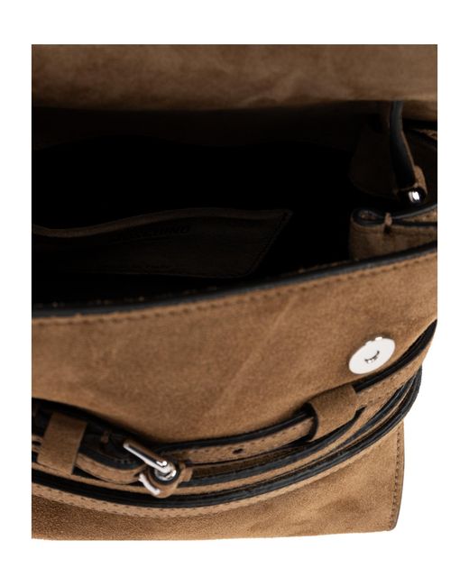 Moschino Brown Logo Detailed Top Handle Handbag