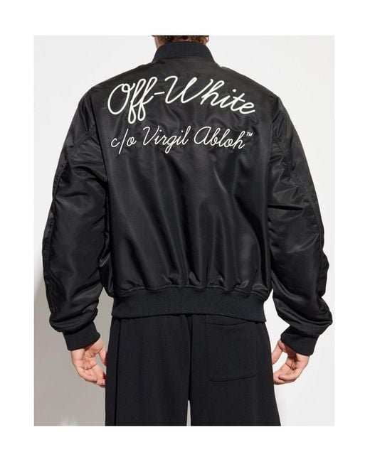 Off-White c/o Virgil Abloh Black Logo Embroidered Bomber Jacket for men