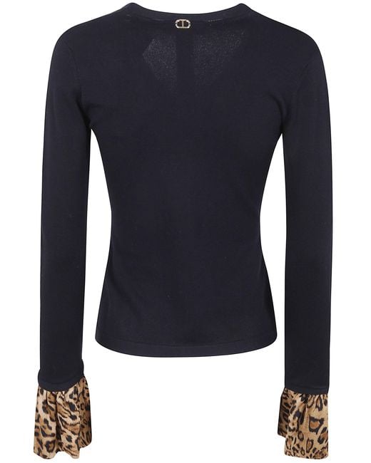 Twinset Blue Ruffled V-Neck Jumper