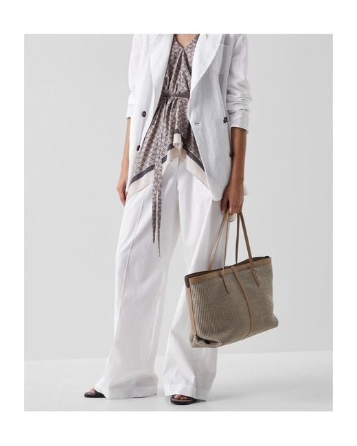 Brunello Cucinelli White Exposed-Seam Palazzo Trousers