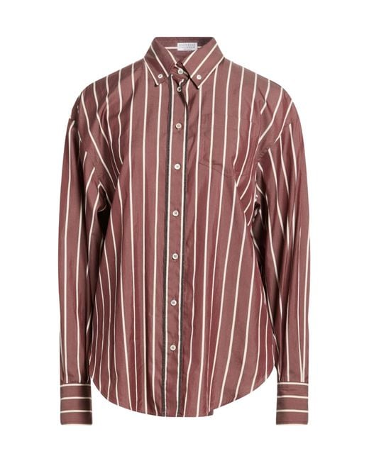 Brunello Cucinelli Red Striped Long-Sleeve Shirt