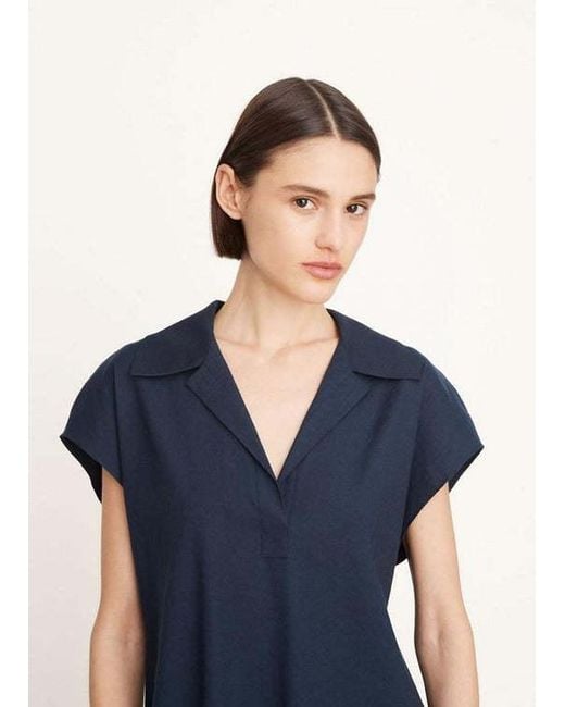 Vince Blue Cap-Sleeve Polo Shirt