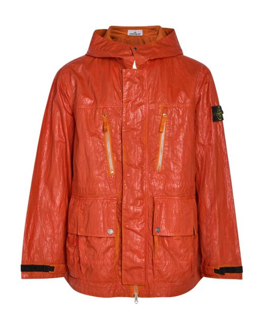Stone Island Orange Slick Hooded Nylon-Tela Jacket for men
