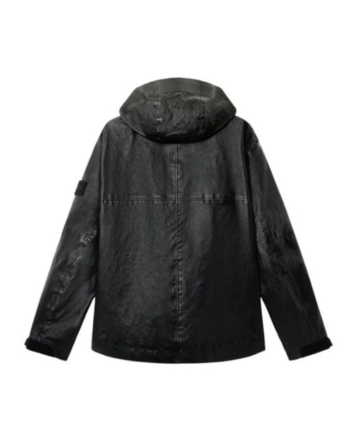 Stone Island Black Hooded Jacket With Concealed Zip Pockets for men
