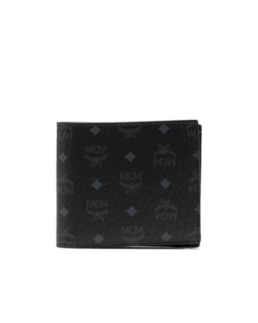 MCM Black Monogram-Print Bi-Fold Flap Wallet for men