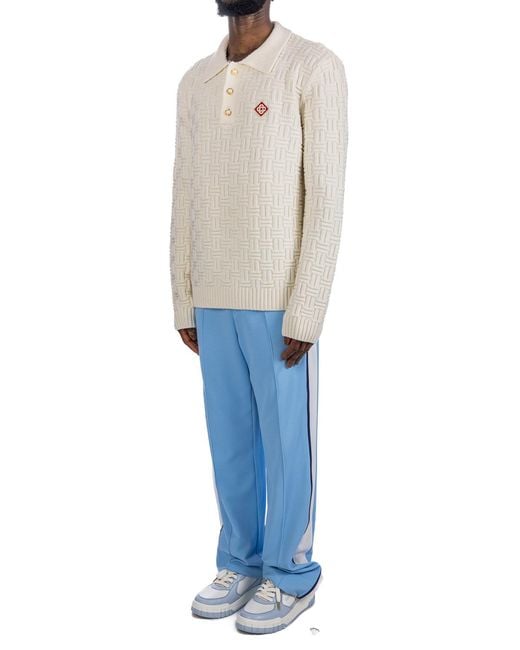 Casablanca White Column Knit Polo Shirt for men