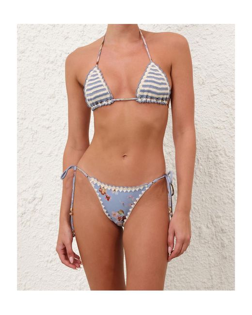 Zimmermann Blue Awaken Crochet Edge Tied Bikini Bottoms