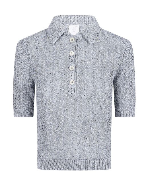 Eleventy Blue Open Knit Polo Knitted Top