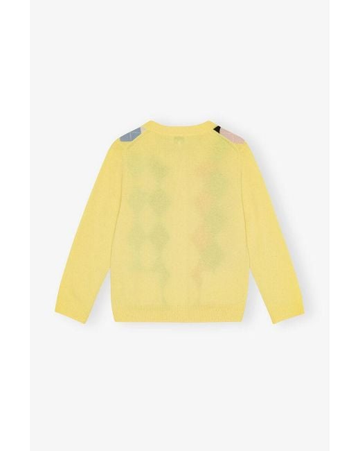 Ganni Yellow Checke Patterned Button-Up Cardigan