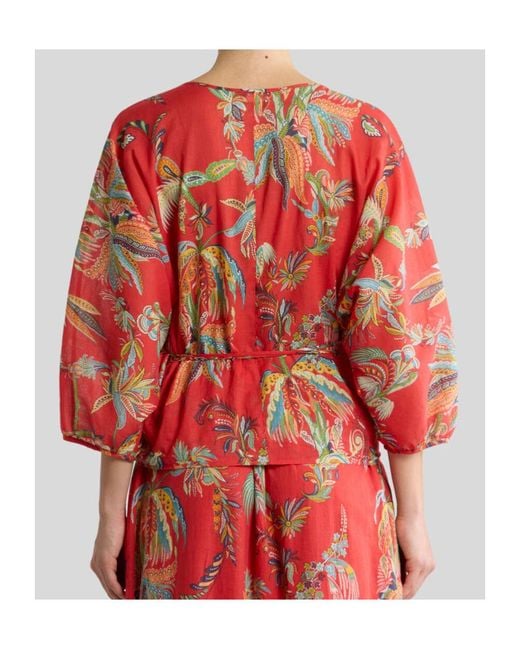Etro Red Paisley-Print Ruffled Blouse