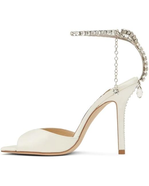 Jimmy Choo White Saeda 100Mm Crystal-Strap Sandals