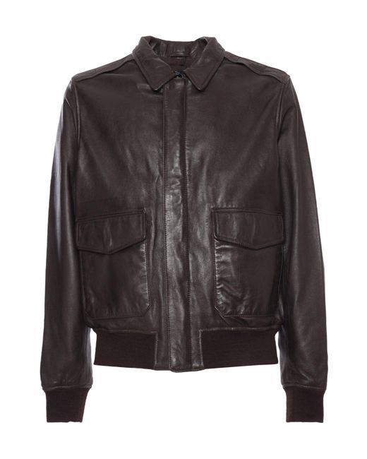 Schott Nyc Black Long-Sleeved Leather Jacket for men
