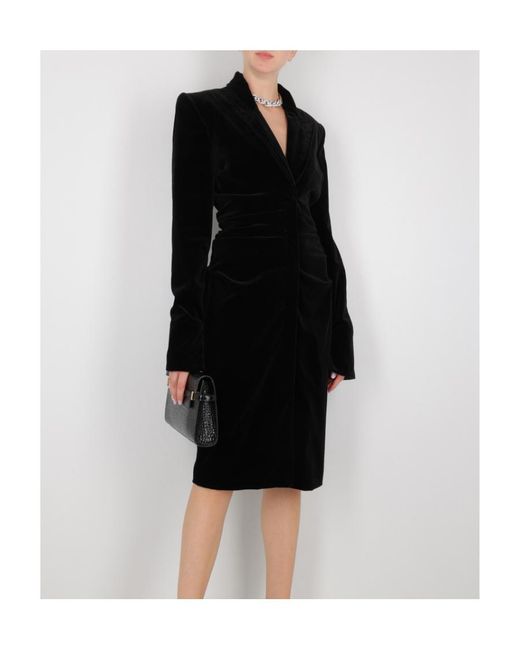 Tom Ford Black Plunging V-Neck Velvet Midi Dress