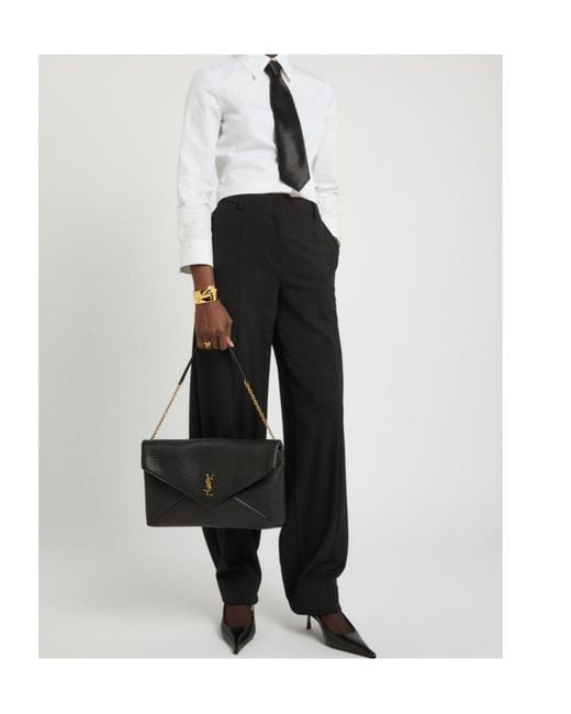 Saint Laurent Black Envelope Grained Leather Pouch