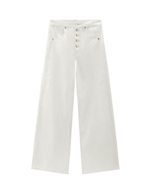 Woolrich White Garment-Dyed Stretch Twill Pants