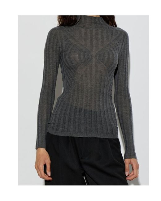 Jil Sander Black Sheer Ribbed Turtleneck Knitted Top