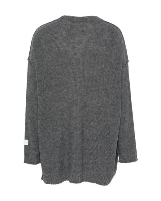 MM6 by Maison Margiela Gray Logo Patch V-Neck Jumper