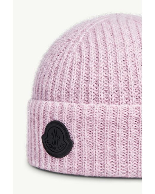 Moncler Pink Logo Patch Ribbed Beanie