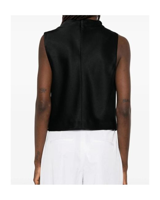 Vince Black Satin Cropped Cowl-Neck Top