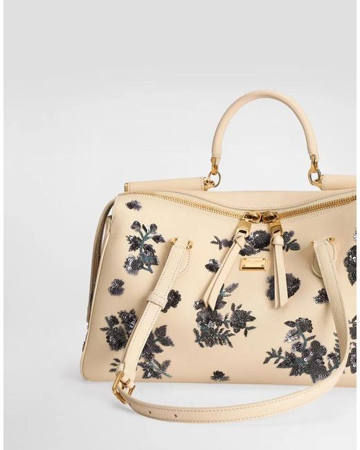 Dolce & Gabbana Natural Embellished Floral Shoulder Bag