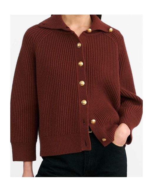 Nili Lotan Brown Deryl Ribbed Cashmere Cardigan