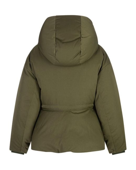 McQueen Green Peplum Drawstring Waist Puffer Jacket