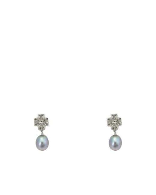 Tory Burch White Kira Pave Earrings