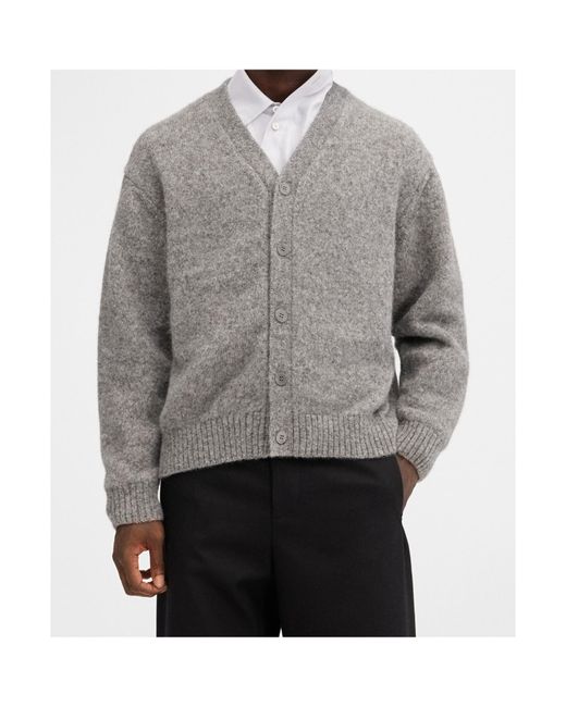 Jacquemus Gray Brand-Print V-Neck Relaxed-Fit Wool-Blend Cardigan for men
