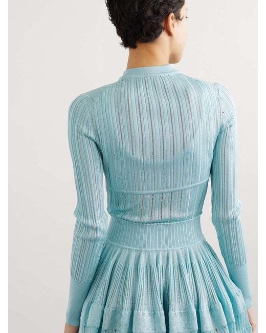 Alaïa Blue Alaïa Crinoline Cropped Knitted Cardigan