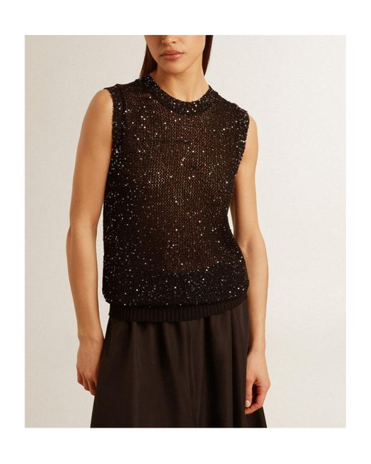 Golden Goose Deluxe Brand Black Sequined Mesh Knitted Tank Top