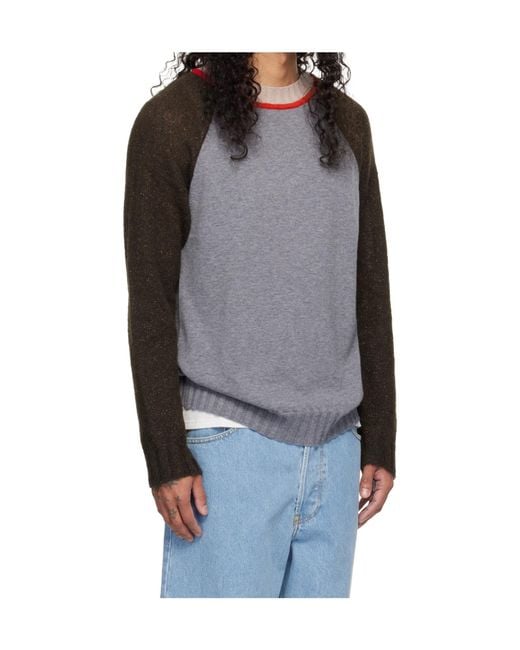 Edward Cuming Gray Crew Neck Wool Knit Sweater for men