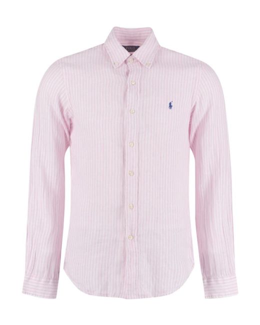 Polo Ralph Lauren Pink Striped Long-Sleeved Shirt for men