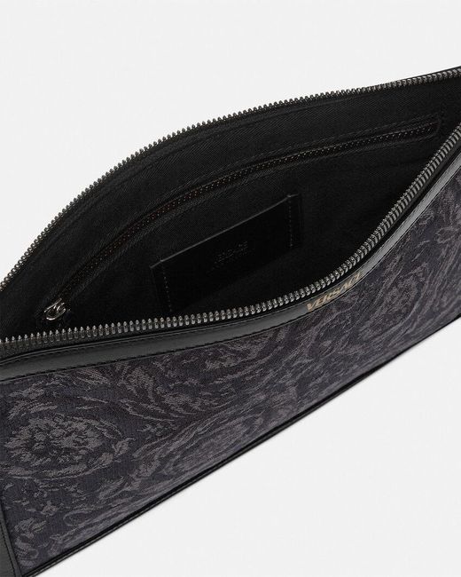 Versace Black Logo-Printed Zipped Clutch Bag for men