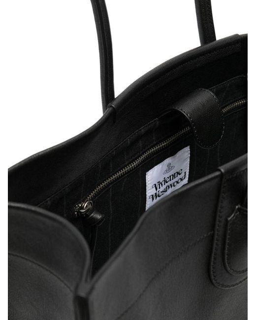 Vivienne Westwood Black Orb-Plaque Leather Tote Bag