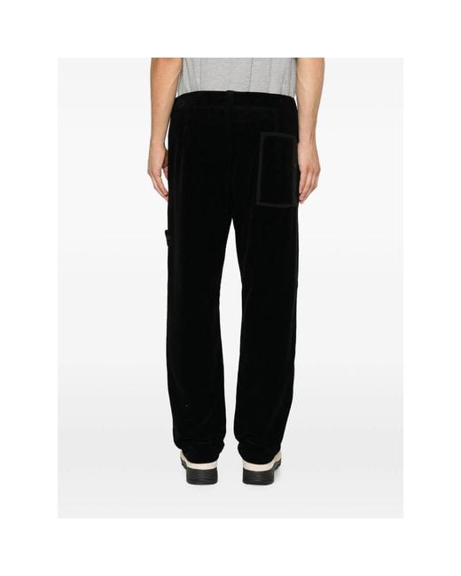 Stone Island Black Compass-Motif Corduroy Trousers for men
