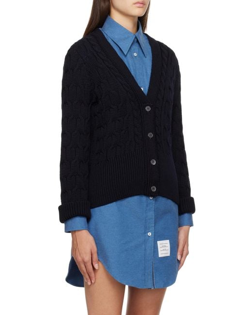 Thom Browne Black Cable Knitted V-Neck Cardigan
