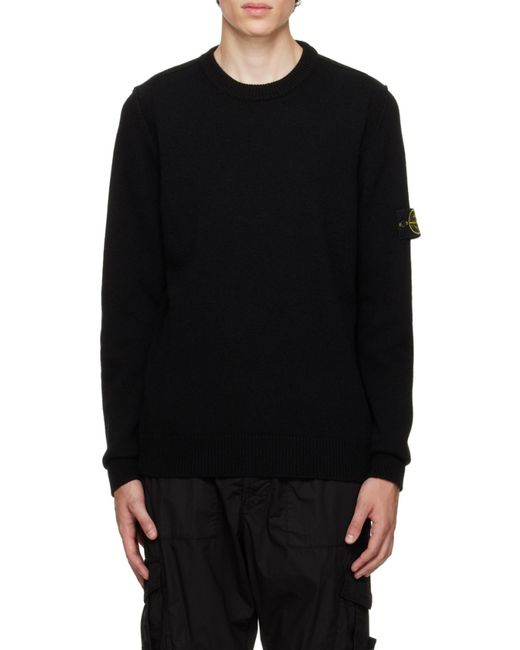 Stone Island Black Logo Patch Crewneck Knitted Jumper for men