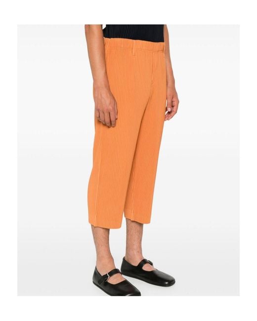 Homme Plissé Issey Miyake Orange Plissé-Effect Cropped Trousers for men