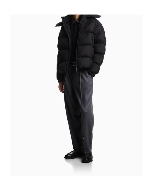 Emporio Armani Black Water-Repellent, Quilted Ripstop Nylon Hooded Down Jacket for men