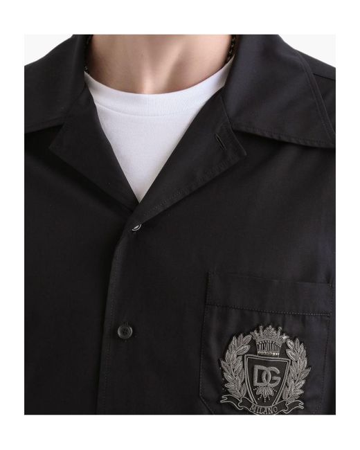 Dolce & Gabbana Black Logo Patch Short-Sleeved Shirt for men