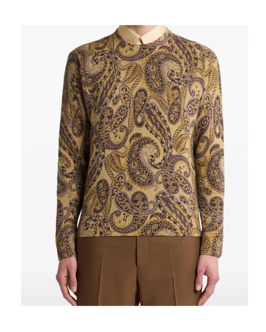Etro Brown Paisley-Print Wool Sweater for men