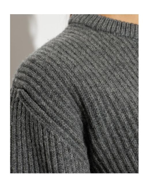 Jil Sander Gray Ribbed Crew-Neck Knitted Jumper