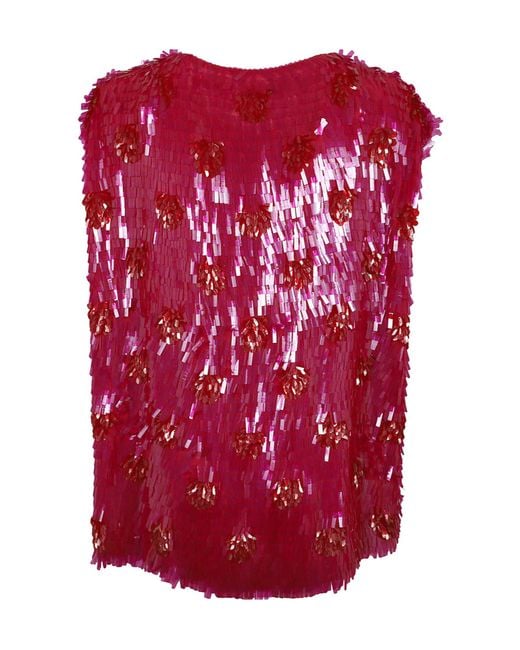Dries Van Noten Red Sequin Embellished Sleeveless Top