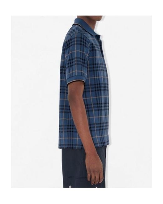 Burberry Blue Cotton Check Polo Shirt for men