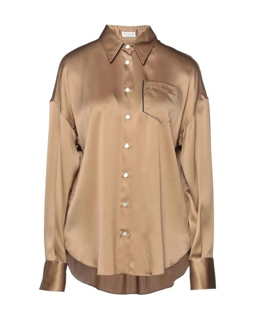 Brunello Cucinelli Natural Solid Long-Sleeve Blouse