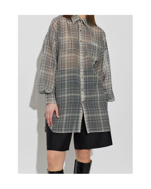 Coperni Gray Plaid Drawstring-Waist Shirt