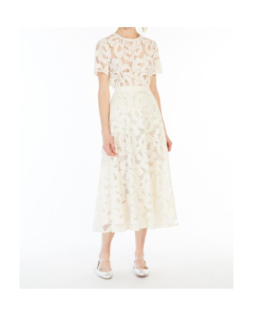 Max Mara White Studio High Waist Lace Midi Skirt